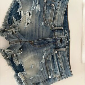 American Eagle Outfitters Blue Jean Shorts with Distressed Detailing